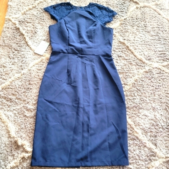 NWT Chi Chi London Lace Detail Bodycon Midi Dress in Blue 8 - Picture 2 of 13